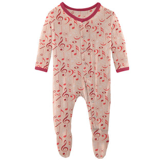 KicKee Pants Girls Print Footie with Snaps - Peach Blossom Music Class