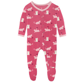 KicKee Pants Girls Print Footie with Snaps - Winter Rose Kitty 15ANV
