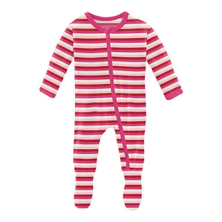 KicKee Pants Girl's Print Footie with Zipper - Anniversary Candy Stripe
