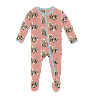 KicKee Pants Girls Print Footie with Zipper - Blush Squirrel with Flower Hat