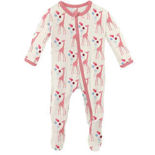 Girl's Print Footie with Zipper - Natural Balloon Giraffe Baby & Toddler Sleepwear