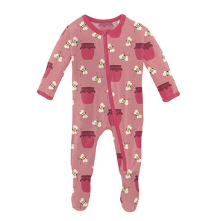 KicKee Pants Girls Print Footie with Zipper - Strawberry Bees and Jam