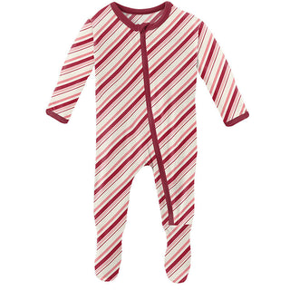 KicKee Pants Girls Print Footie with Zipper - Strawberry Candy Cane Stripe