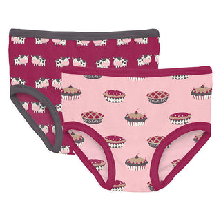 KicKee Pants Girls Print Girls Underwear Set of 2 - Berry Cow and Lotus Pies 15ANV