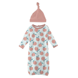 KicKee Pants Girls Print Layette Gown and Single Knot Hat Set - Fresh Air Peaches