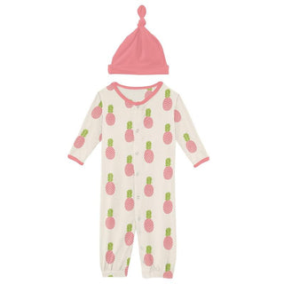 KicKee Pants Girls Print Layette Gown Converter and Single Knot Hat Set - Strawberry Pineapples