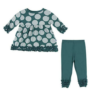 KicKee Pants Girl's Print Long Sleeve Babydoll Outfit Set - Ivy Mod Dot