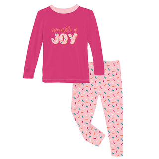 KicKee Pants Girl's Print Long Sleeve Graphic Tee Pajama Set - Lotus Sprinkles