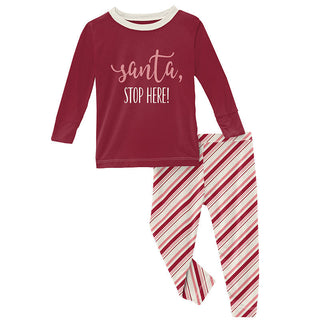 KicKee Pants Girls Print Long Sleeve Graphic Tee Pajama Set - Strawberry Candy Cane Stripe