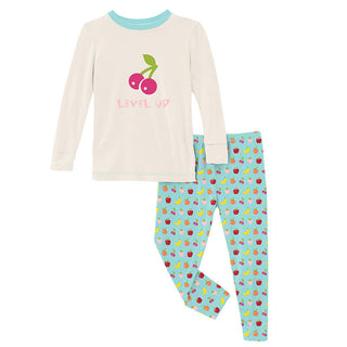 KicKee Pants Girl's Print Long Sleeve Graphic Tee Pajama Set - Summer Sky Mini Fruit