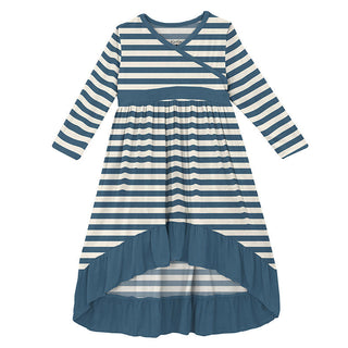 KicKee Pants Girls Print Long Sleeve Hi Lo Maxi Dress - Nautical Stripe