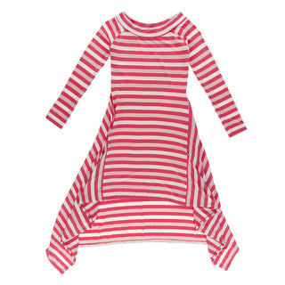 KicKee Pants Girls Print Long Sleeve Hi Lo Raglan Dress - Hopscotch Stripe