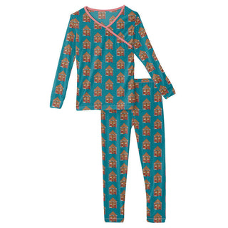 KicKee Pants Girls Print Long Sleeve Kimono Pajama Set - Bay Gingerbread