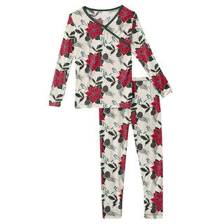 KicKee Pants Girls Print Long Sleeve Kimono Pajama Set - Christmas Floral