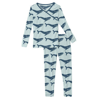 KicKee Pants Girls Print Long Sleeve Kimono Pajama Set - Fresh Air Blue Whales
