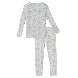 Girl's Print Bamboo Long Sleeve Kimono Pajama Set - Fresh Air Fancy Starfish KicKee Pants Size: 2T