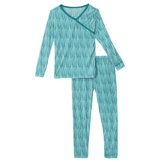 KicKee Pants Girls Print Long Sleeve Kimono Pajama Set - Iceberg Icicles