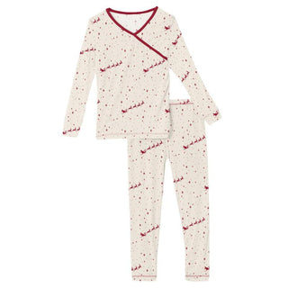 KicKee Pants Girls Print Long Sleeve Kimono Pajama Set - Natural Flying Santa WCA22