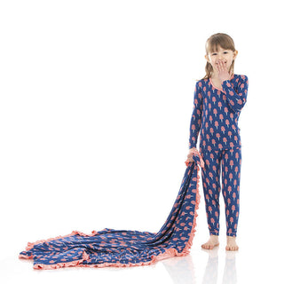 KicKee Pants Girls Print Long Sleeve Kimono Pajama Set - Navy Cotton Candy