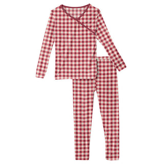 KicKee Pants Girls Print Long Sleeve Kimono Pajama Set - Wild Strawberry Gingham