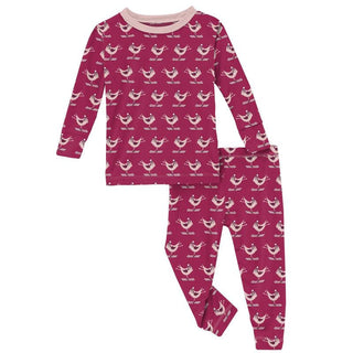 KicKee Pants Girl's Print Long Sleeve Pajama Set - Berry Ski Birds