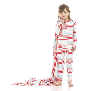 KicKee Pants Girls Print Long Sleeve Pajama Set - Cotton Candy Stripe