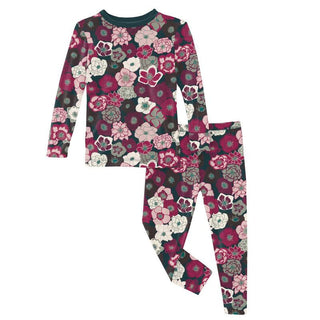 KicKee Pants Girl's Print Long Sleeve Pajama Set - Hellebores