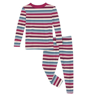 KicKee Pants Girl's Print Long Sleeve Pajama Set - Jingle Bell Stripe