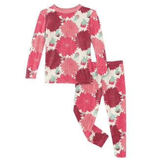 KicKee Pants Girls Print Long Sleeve Pajama Set - Natural Dahlias