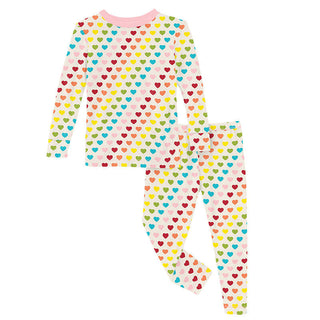 KicKee Pants Girl's Print Long Sleeve Pajama Set - Rainbow Hearts