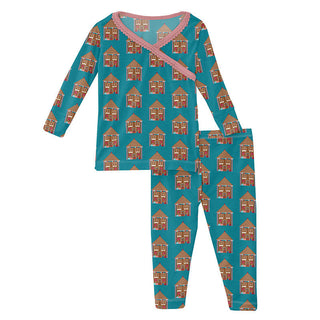 KicKee Pants Girls Print Long Sleeve Scallop Kimono Pajama Set - Bay Gingerbread