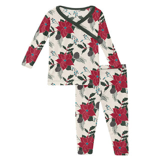 KicKee Pants Girls Print Long Sleeve Scallop Kimono Pajama Set - Christmas Floral