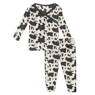KicKee Pants Girls Print Long Sleeve Scallop Kimono Pajama Set - Cow Print