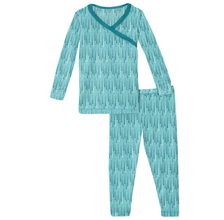 KicKee Pants Girls Print Long Sleeve Scallop Kimono Pajama Set - Iceberg Icicles