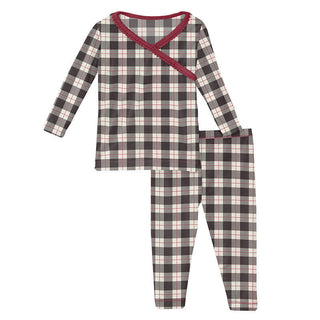 KicKee Pants Girls Print Long Sleeve Scallop Kimono Pajama Set - Midnight Holiday Plaid