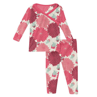 KicKee Pants Girls Print Long Sleeve Scallop Kimono Pajama Set - Natural Dahlias