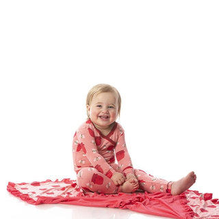 Girl's Print Bamboo Long Sleeve Scallop Kimono Pajama Set - Strawberry Bees & Jam KicKee Pants Size: 18-24 Months