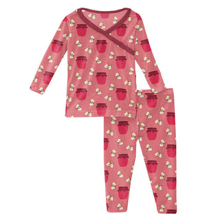KicKee Pants Girls Print Long Sleeve Scallop Kimono Pajama Set - Strawberry Bees and Jam