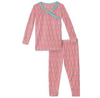 KicKee Pants Girls Print Long Sleeve Scallop Kimono Pajama Set - Strawberry Icicles