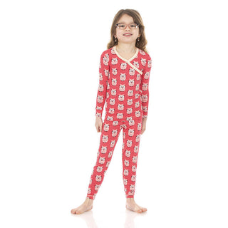 KicKee Pants Girls Print Long Sleeve Scallop Kimono Pajama Set - Taffy Wise Owls