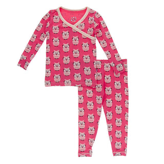 KicKee Pants Girls Print Long Sleeve Scallop Kimono Pajama Set - Taffy Wise Owls