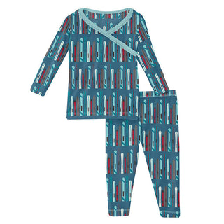 KicKee Pants Girls Print Long Sleeve Scallop Kimono Pajama Set - Twilight Skis