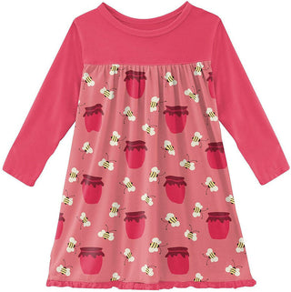 KicKee Pants Girls Print Long Sleeve Swing Dress - Strawberry Bees and Jam