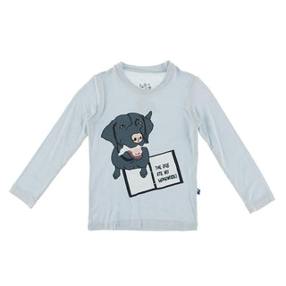 KicKee Pants Girls Print Long Sleeve Tailored Fit Graphic Tee Shirt - Illusion Blue Dog Ate Homework