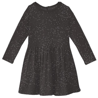 KicKee Pants Girl's Print Long Sleeve Twirl Dress - Midnight Foil Constellations