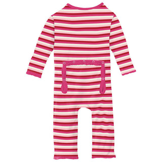 KicKee Pants Girl's Print Muffin Ruffle Coverall with Zipper - Anniversary Candy Stripe