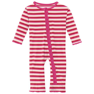 KicKee Pants Girl's Print Muffin Ruffle Coverall with Zipper - Anniversary Candy Stripe