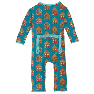 KicKee Pants Girls Print Muffin Ruffle Coverall with Zipper - Bay Gingerbread