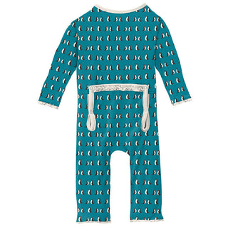 KicKee Pants Girls Print Muffin Ruffle Coverall with Zipper - Bay Penguins