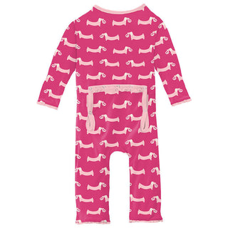 KicKee Pants Girl's Print Muffin Ruffle Coverall with Zipper - Calypso Pretzel Pup